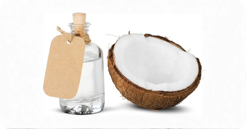 Private Label & Custom Branding Options Virgin Coconut Oil bottle with a blank tag for private labeling (OEM), offered by a trusted Indonesia VCO Export with scalable capabilities.
